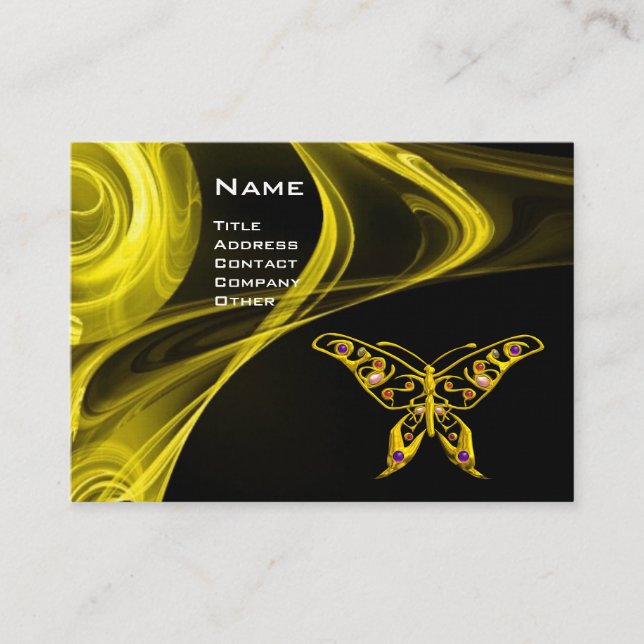 HYPER BUTTERFLY- bright  brown black yellow white Business Card (Front)