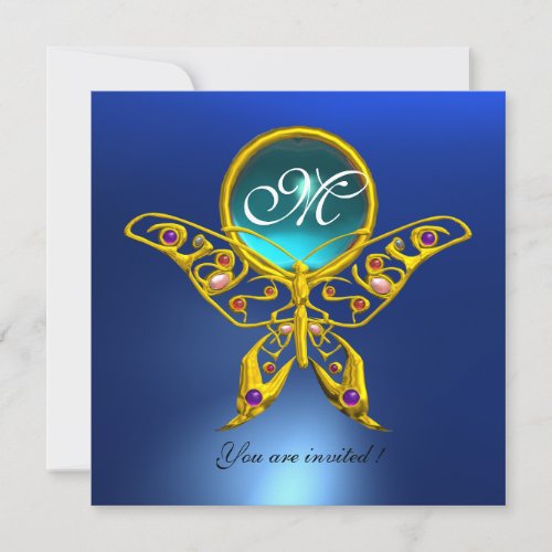 HYPER BUTTERFLY MONOGRAMblueturquase aquamarine Invitation