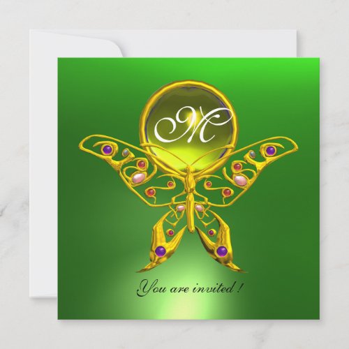 HYPER BUTTERFLY MONOGRAM green yellow topaz Invitation