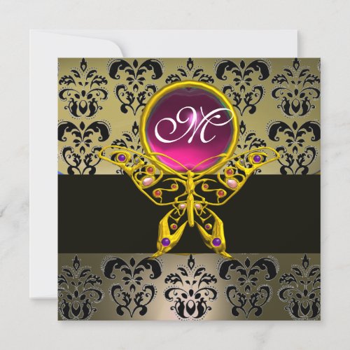 HYPER BUTTERFLY MONOGRAMgrey damask pink ruby red Invitation