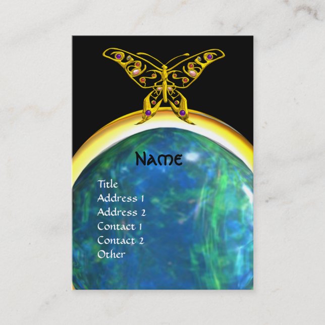 HYPER BUTTERFLY MONOGRAM opale yellow black  blue Business Card (Front)