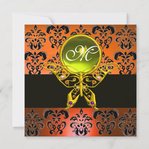 HYPER BUTTERFLY MONOGRAM orange damaskyellow gem Invitation