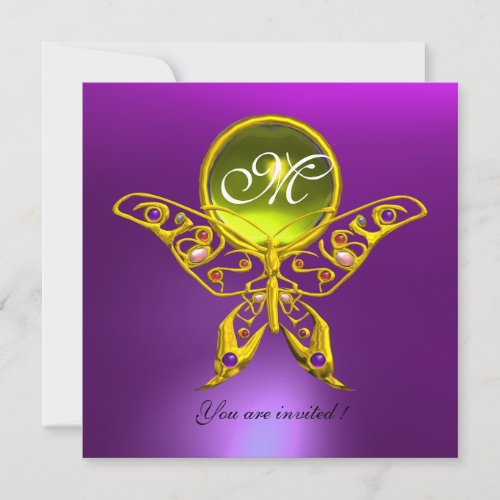 HYPER BUTTERFLY MONOGRAMpurple yellow topaz Invitation