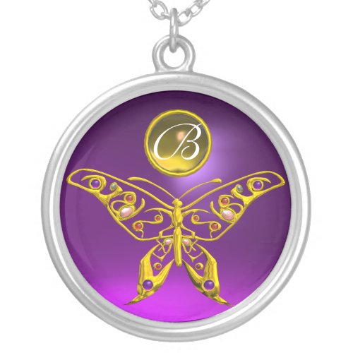 HYPER BUTTERFLY Purple Amethyst Topaz Monogram Silver Plated Necklace