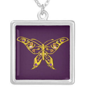 HYPER BUTTERFLY , Purple Silver Plated Necklace