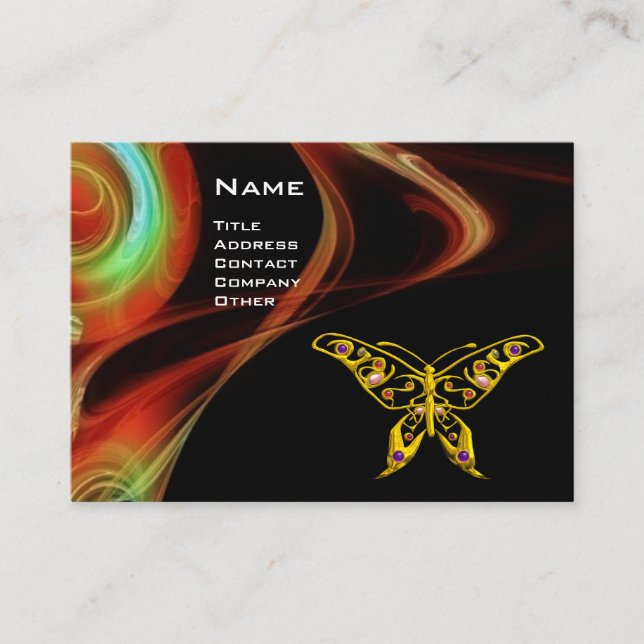 HYPER BUTTERFLY- red blue green black yellow Business Card (Front)