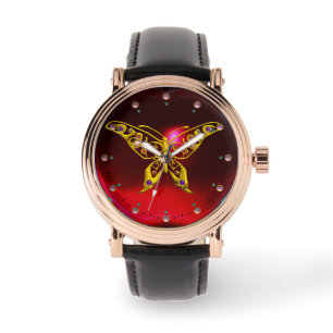 HYPER BUTTERFLY ,Red Burgundy Ruby Watch