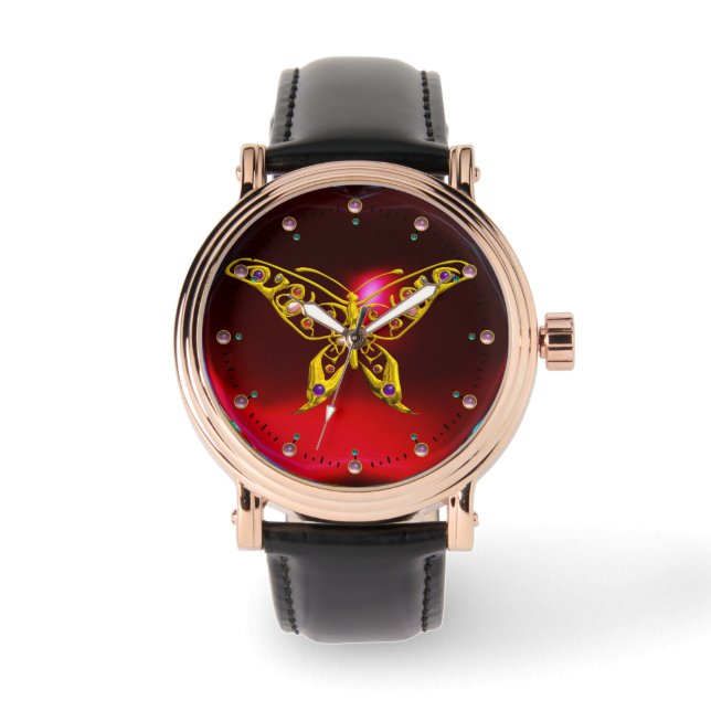 HYPER BUTTERFLY ,Red Burgundy Ruby Watch (Front)