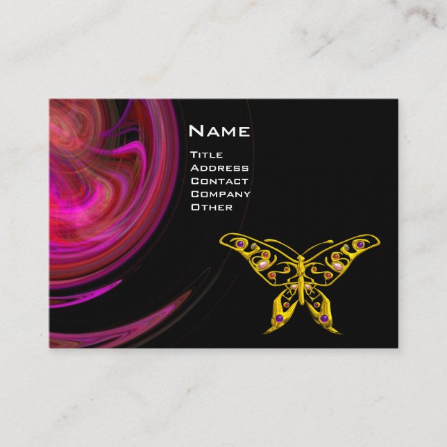 HYPER BUTTERFLY- red pink violet black yellow Business Card (Front)