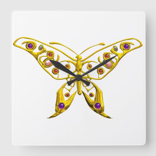 HYPER BUTTERFLY,yellow Square Wall Clock (Front)