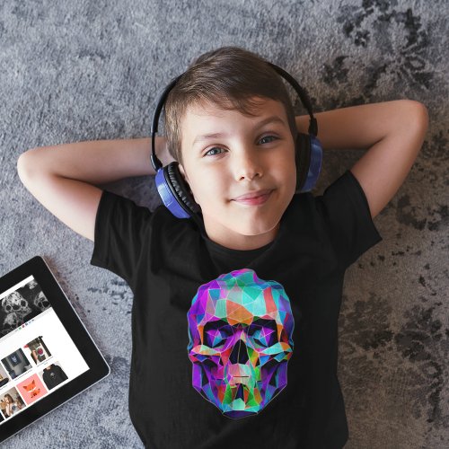 Hyper Color Death Mask Style Kids Black Skull  T_Shirt