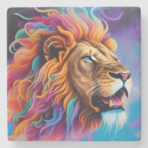 Hyper Colorful Lion Marble Mug Coaster _ 04