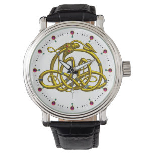 HYPER DRAGON,GOLD CELTIC KNOTS AND GEMSTONES White Watch