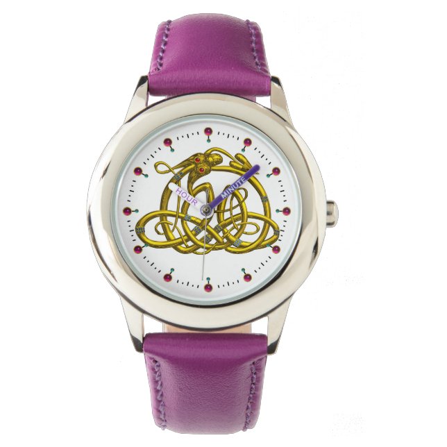 HYPER DRAGON,GOLD CELTIC KNOTS AND GEMSTONES White Watch (Front)