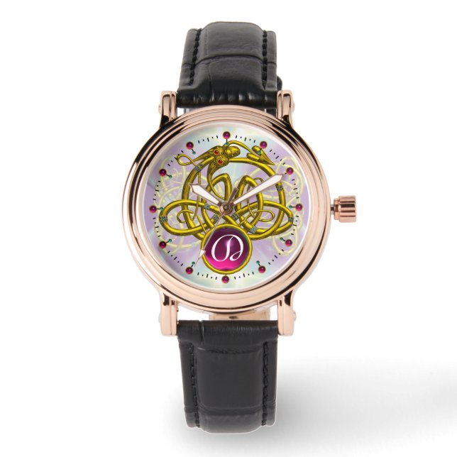 HYPER DRAGON / GOLD CELTIC KNOTS GEMSTONE MONOGRAM WATCH (Front)