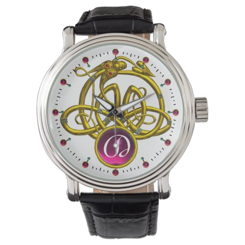 HYPER DRAGON  GOLD CELTIC KNOTS GEMSTONE MONOGRAM WATCH