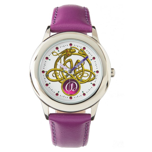 HYPER DRAGON / GOLD CELTIC KNOTS GEMSTONE MONOGRAM WATCH (Front)