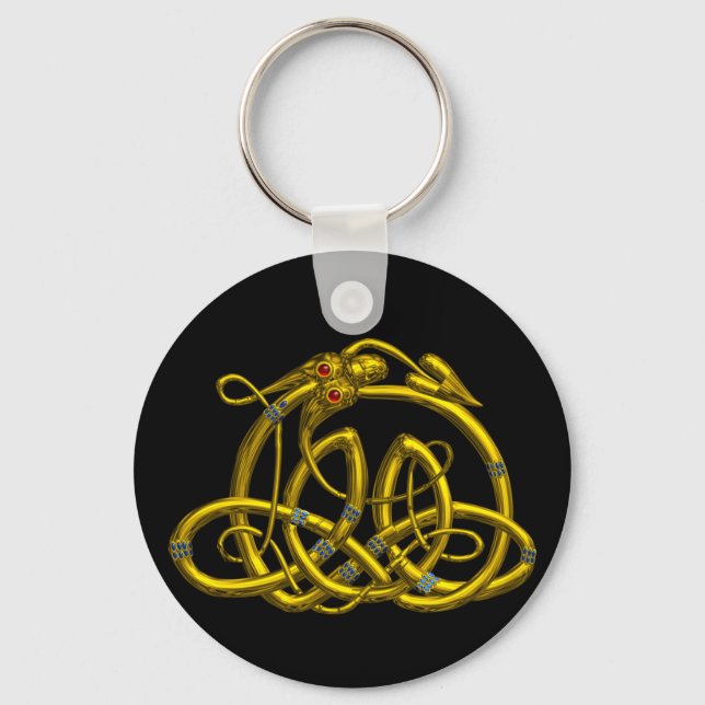 HYPER DRAGON Gold Celtic knots In Black Keychain (Front)