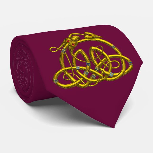 HYPER DRAGON ,Gold Red Celtic Knots Neck Tie (Rolled)