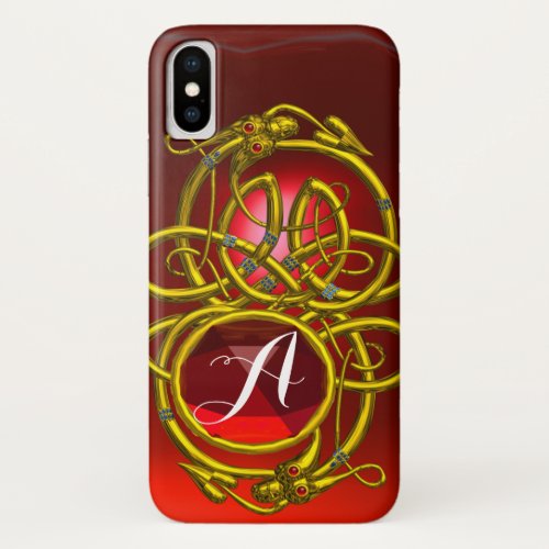 HYPER DRAGONSGOLD CELTIC KNOTS Red Ruby Monogram iPhone XS Case