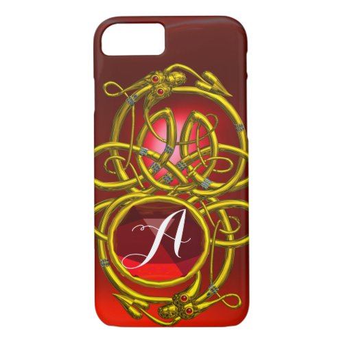 HYPER DRAGONSGOLD CELTIC KNOTS Red Ruby Monogram iPhone 87 Case