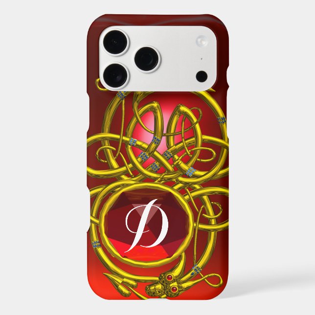 HYPER DRAGONS,GOLD CELTIC KNOTS Red Ruby Monogram Iphone Case (Back)