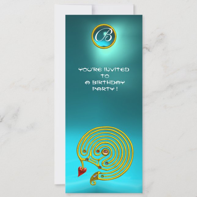 HYPER LABYRINTH ,aquamarine bright yellow blue Invitation (Front)