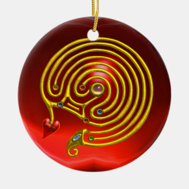 HYPER LABYRINTH  Red Ruby and Blue Sapphire Ceramic Ornament (Front)