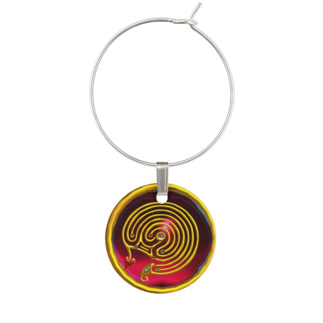 HYPER LABYRINTH / RED RUBY GEMSTONE WINE GLASS CHARM (Front)