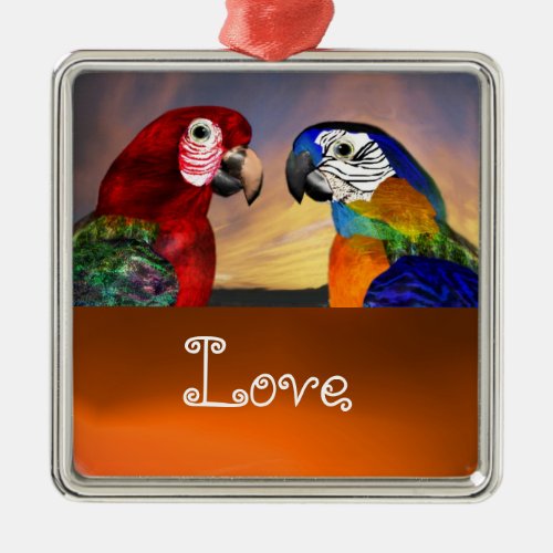HYPER PARROTS  BLUE AND RED ARA  Agate Love Metal Ornament