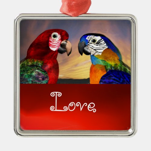 HYPER PARROTS  BLUE AND RED ARA  Ruby Love Metal Ornament