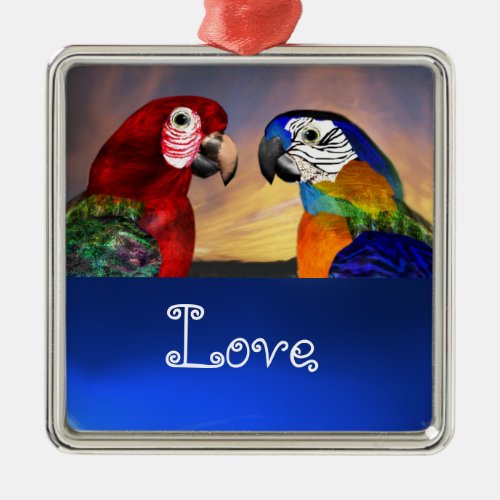 HYPER PARROTS  BLUE AND RED ARA  Sapphire Love Metal Ornament