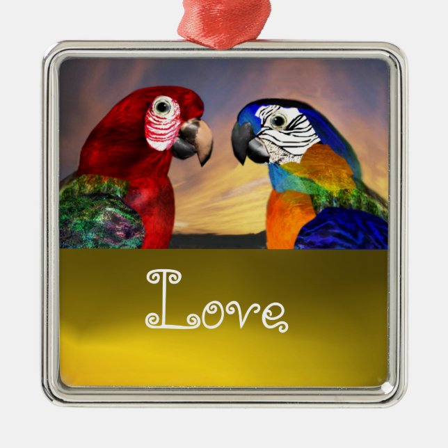 HYPER PARROTS / BLUE AND RED ARA  Topaz Love Metal Ornament (Front)