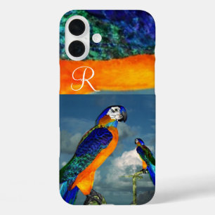 HYPER PARROTS /BLUE ARA MONOGRAM iPhone 16 PLUS CASE