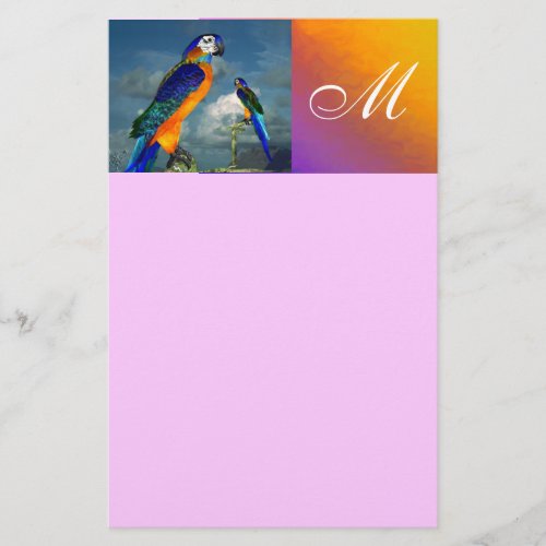 HYPER PARROTS  BLUE ARA  MONOGRAM pink Stationery