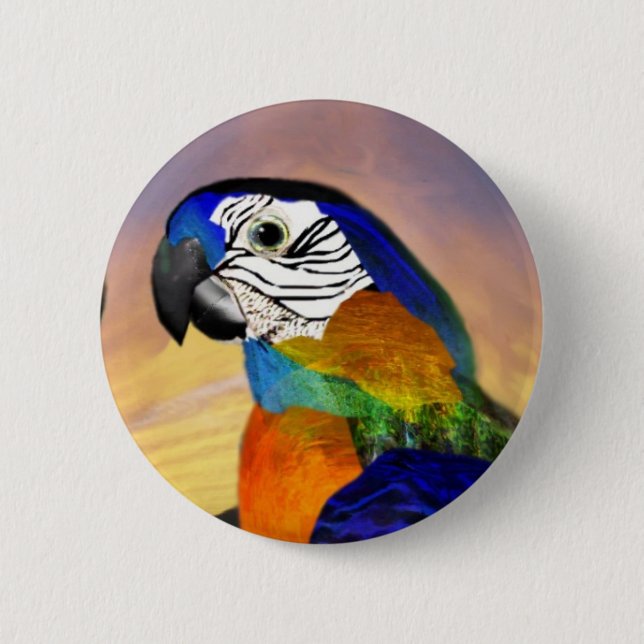 HYPER PARROTS /BLUE ARA PINBACK BUTTON (Front)