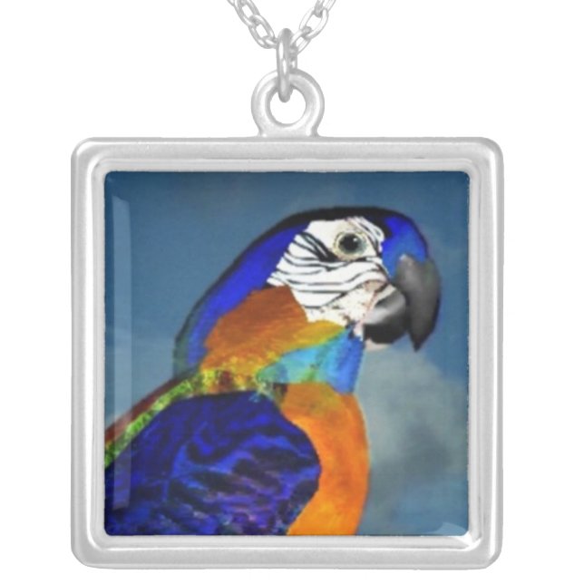 HYPER PARROTS / BLUE ARA SILVER PLATED NECKLACE (Front)