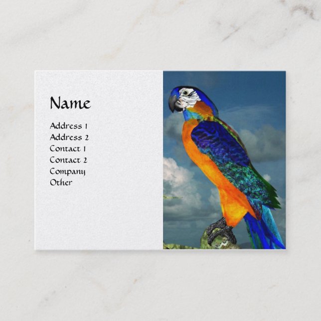HYPER PARROTS / BLUE ARA White Pearl Paper Business Card (Front)