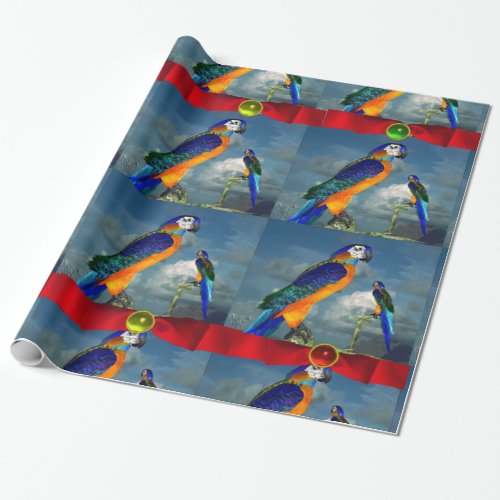 HYPER PARROTS BLUE ARA WITH RED RIBBONS WRAPPING PAPER