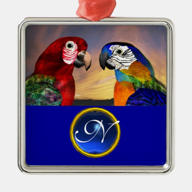 HYPER PARROTS BLUE SAPPHIRE GEM MONOGRAM Love Metal Ornament (Front)
