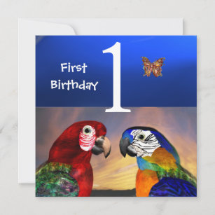 HYPER PARROTS / First Birthday Party Invitation