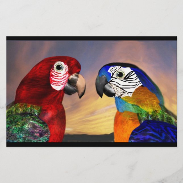 HYPER PARROTS / RED AND BLUE ARA , black Stationery (Front)
