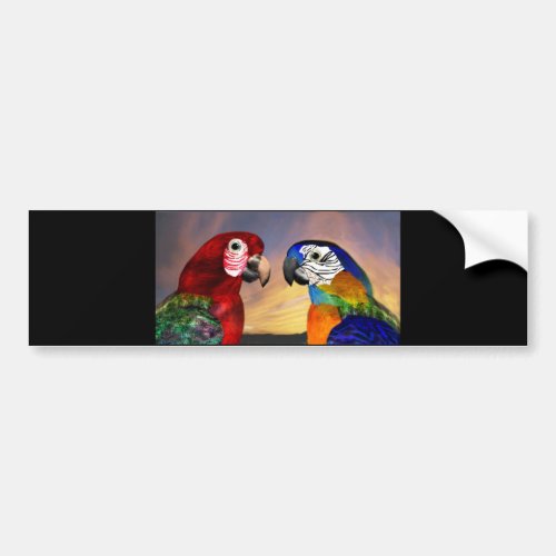 HYPER PARROTS RED AND BLUE ARA BUMPER STICKER