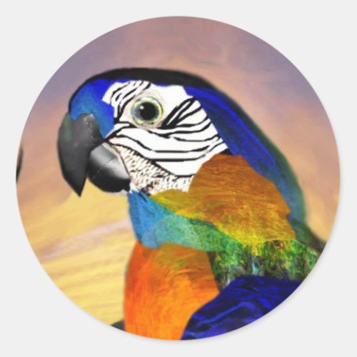 HYPER PARROTS RED AND BLUE ARA CLASSIC ROUND STICKER