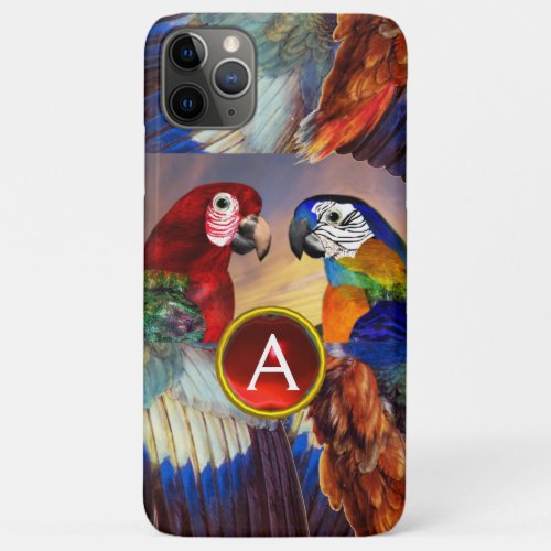 HYPER PARROTS RED AND BLUE ARA GEMSTONE MONOGRAM iPhone 11 PRO MAX CASE