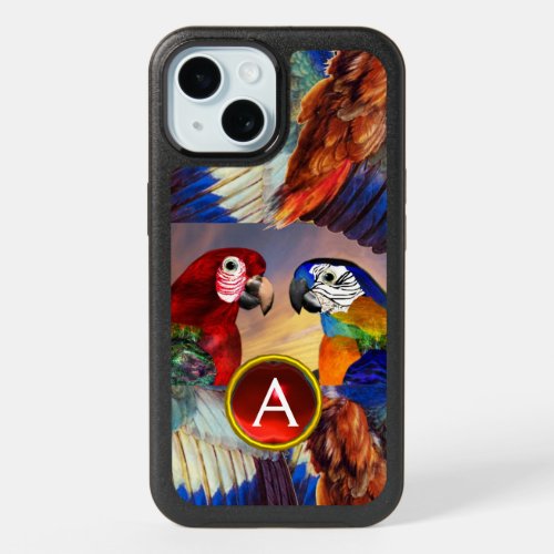 HYPER PARROTS RED AND BLUE ARA GEMSTONE MONOGRAM iPhone 15 CASE