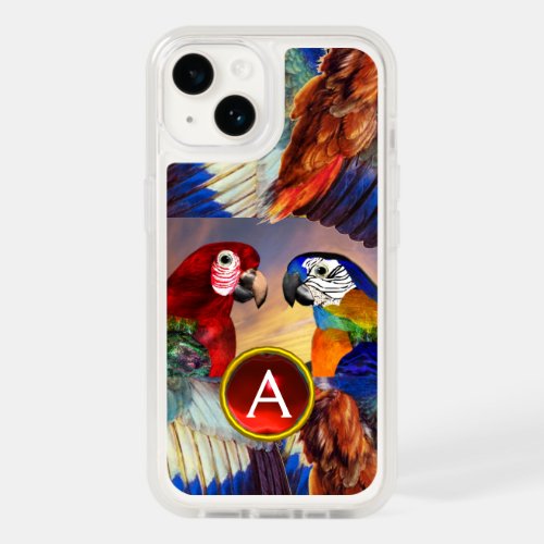 HYPER PARROTS RED AND BLUE ARA GEMSTONE MONOGRAM OtterBox iPhone 14 CASE