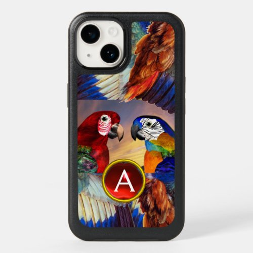 HYPER PARROTS RED AND BLUE ARA GEMSTONE MONOGRAM OtterBox iPhone 14 CASE