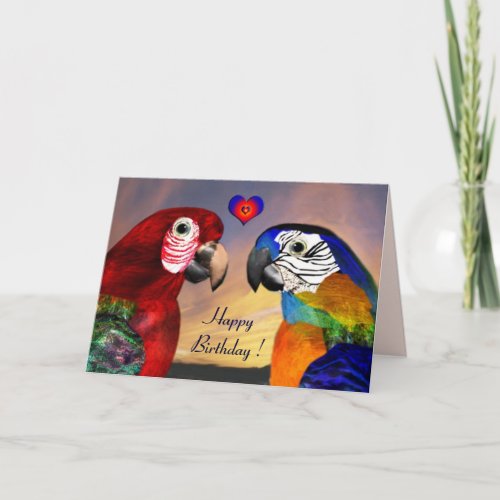 HYPER PARROTS  RED AND BLUE ARA Happy Birthday Card
