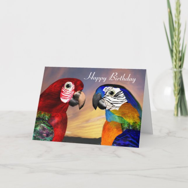 HYPER PARROTS / RED AND BLUE ARA  Happy Birthday Card (Front)